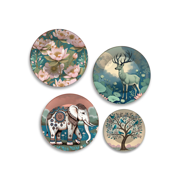 Tranquil Nature Wilderness Safari Premium Wall Plates Painting Set of Four