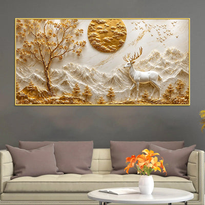 Tranquil White Stag in Alpine Landscape 3D Canvas Wall Painting