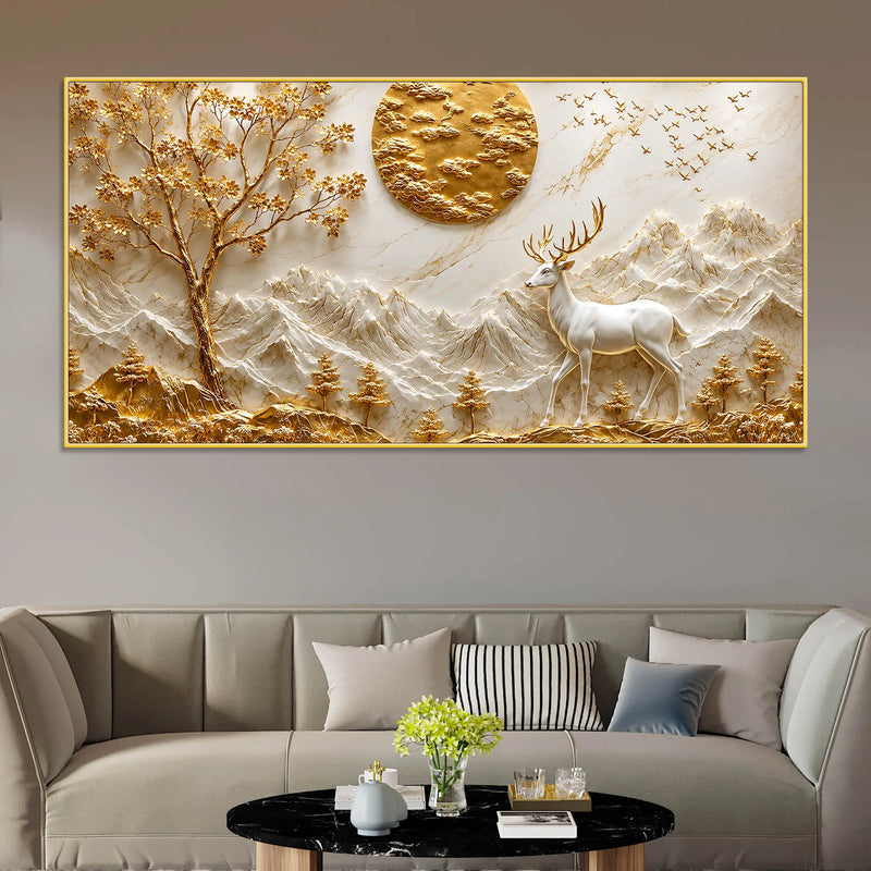 Tranquil White Stag in Alpine Landscape 3D Canvas Wall Painting