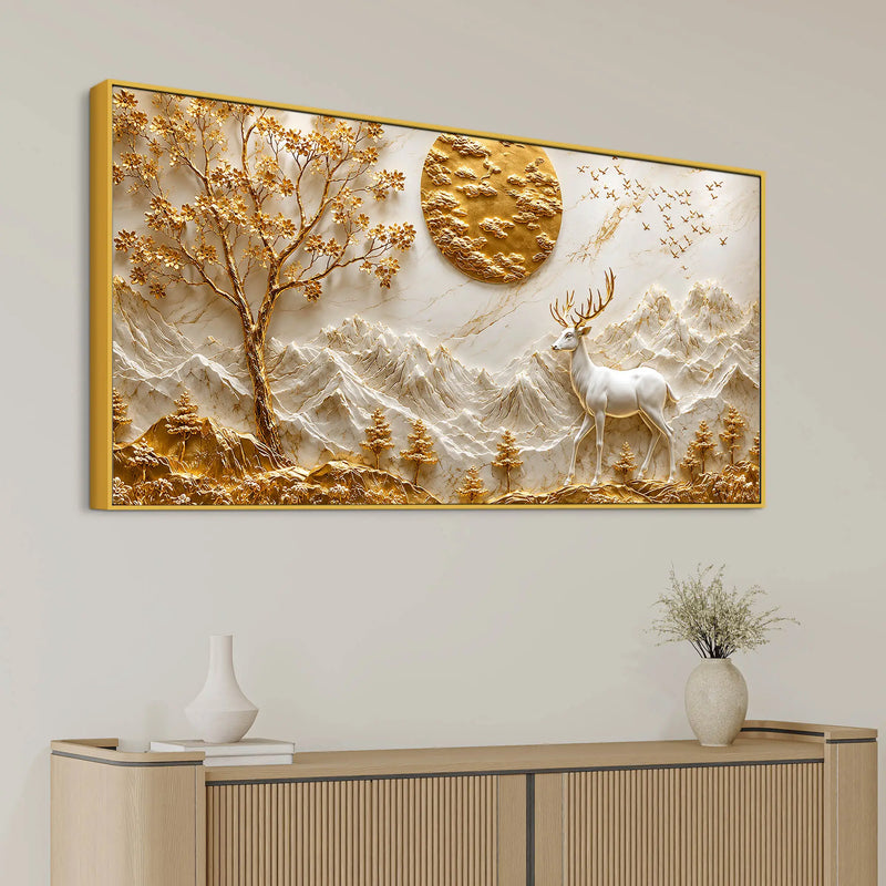 Tranquil White Stag in Alpine Landscape 3D Canvas Wall Painting
