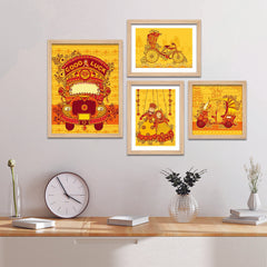 Transportation of India in Indian Art Style Wall Frame Set of Four