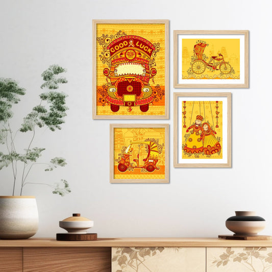 Transportation of India in Indian Art Style Wall Frame Set of Four