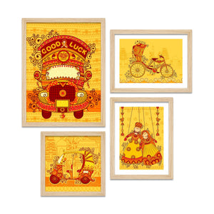 Transportation of India in Indian Art Style Wall Frame Set of Four