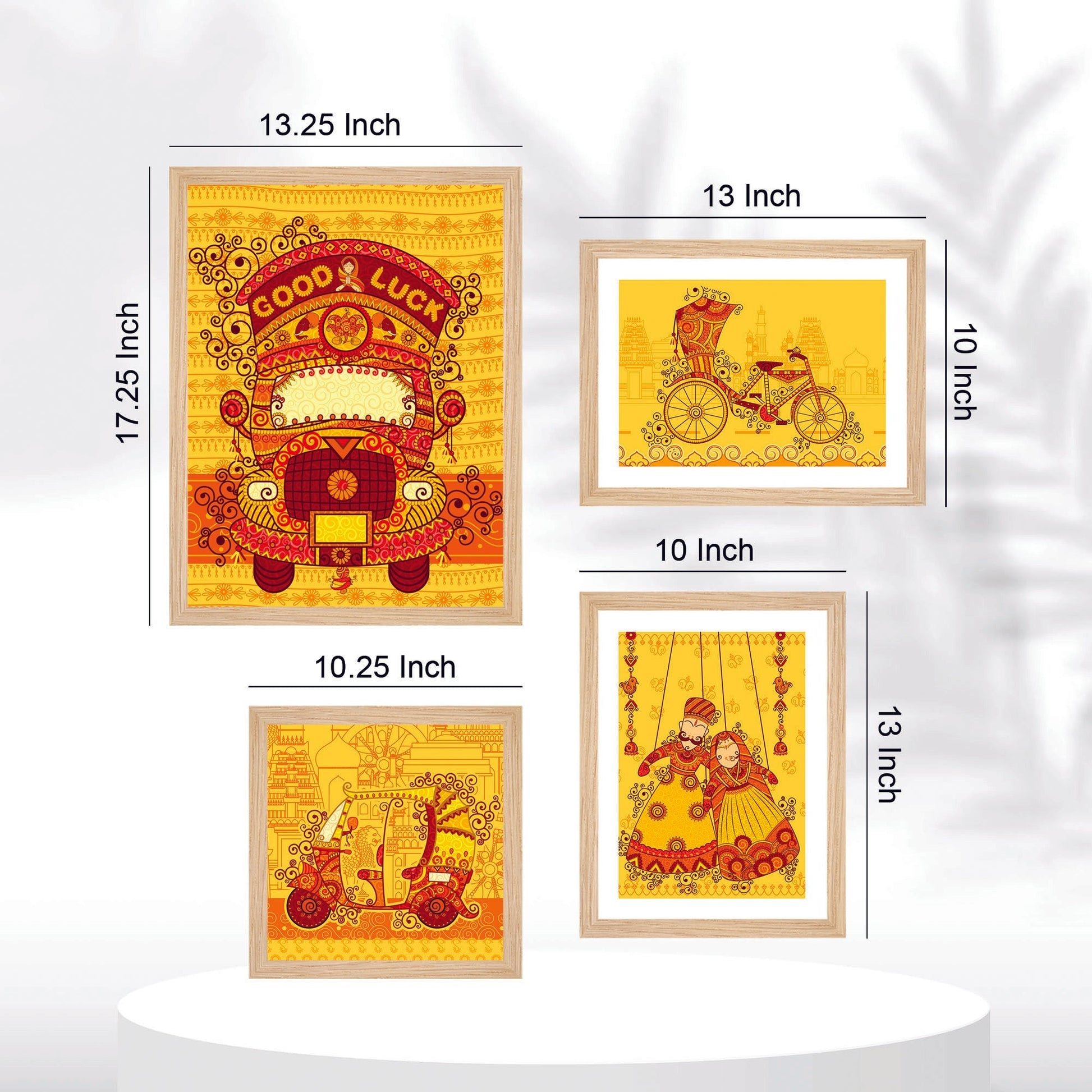 Transportation of India in Indian Art Style Wall Frame Set of Four