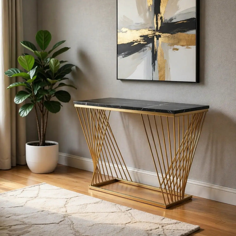 trapezoid-design-console-table-with-golden-metal-finish