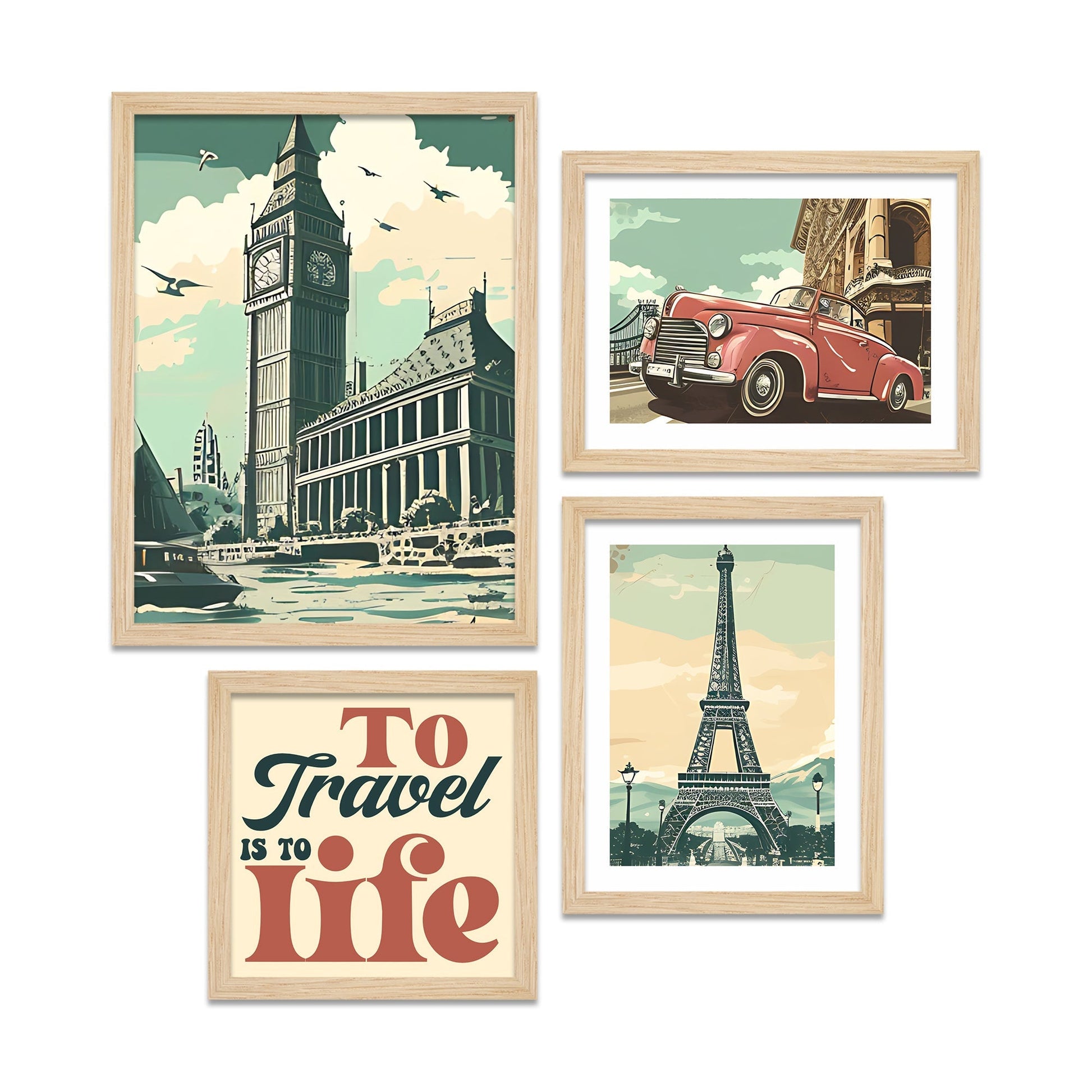 Travel is Life Beautiful Wall Frame Set of Four