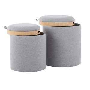 Tray Nesting Round Shaped Storage Ottoman Set of 2