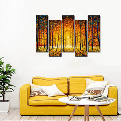 Tree Forest 5 Pieces Canvas Wall Painting