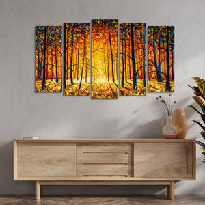 Tree Forest 5 Pieces Premium Wall Painting