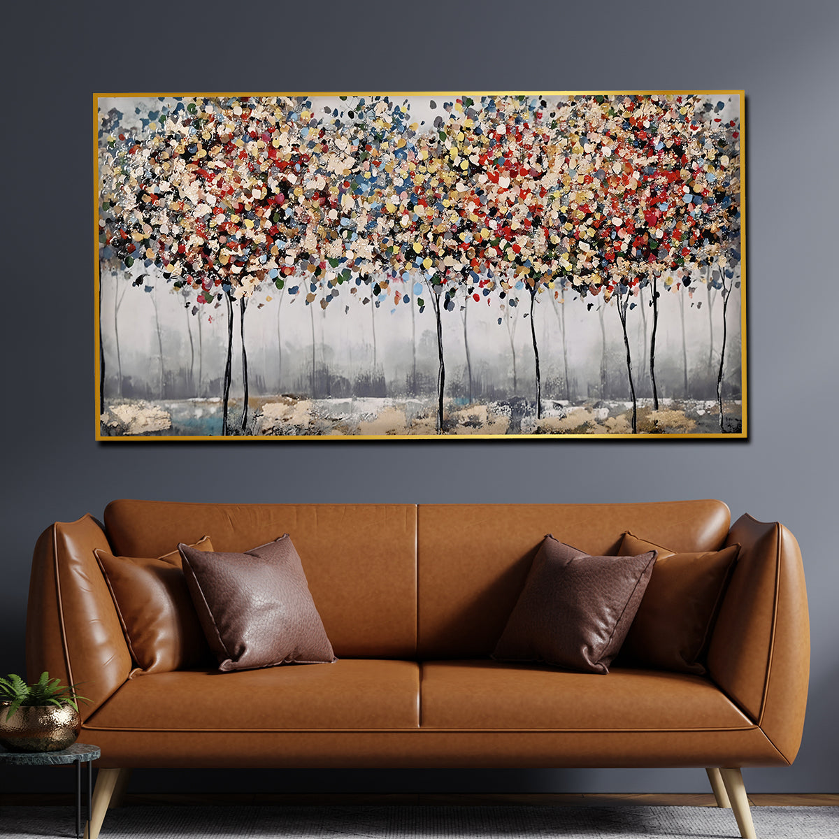 Tree of Autumn Colors Framed Crystal Glass Painting