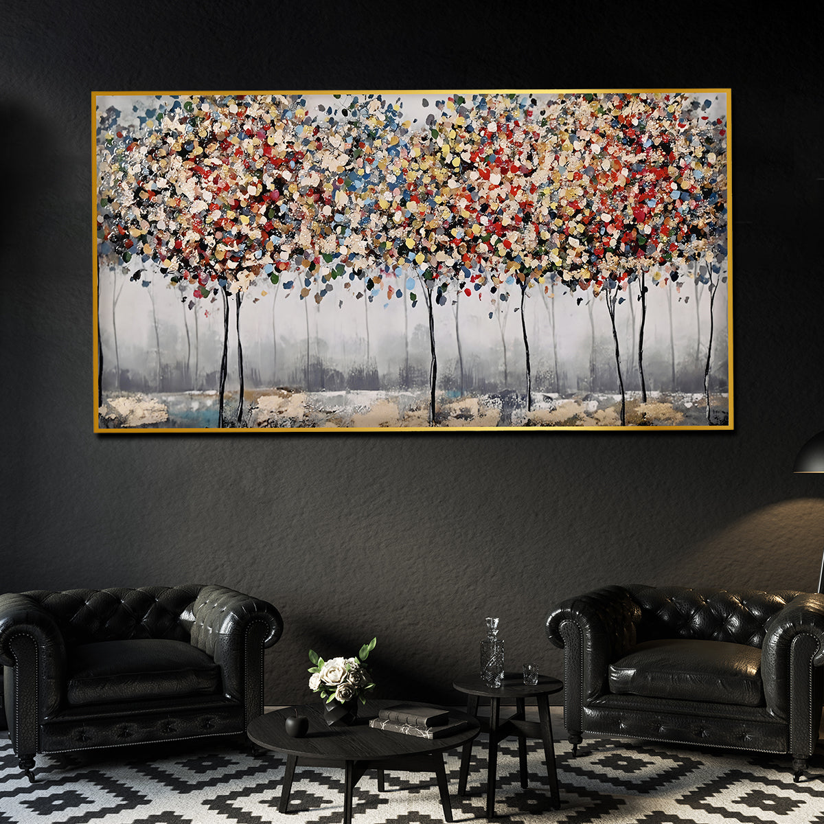 Tree of Autumn Colors Framed Crystal Glass Painting