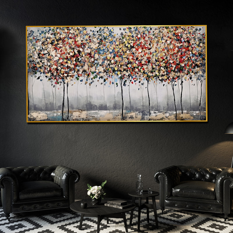Tree of Autumn Colors Framed Crystal Glass Painting