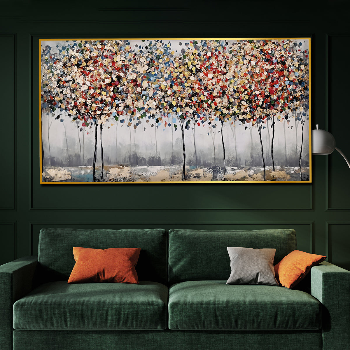 Tree of Autumn Colors Framed Crystal Glass Painting