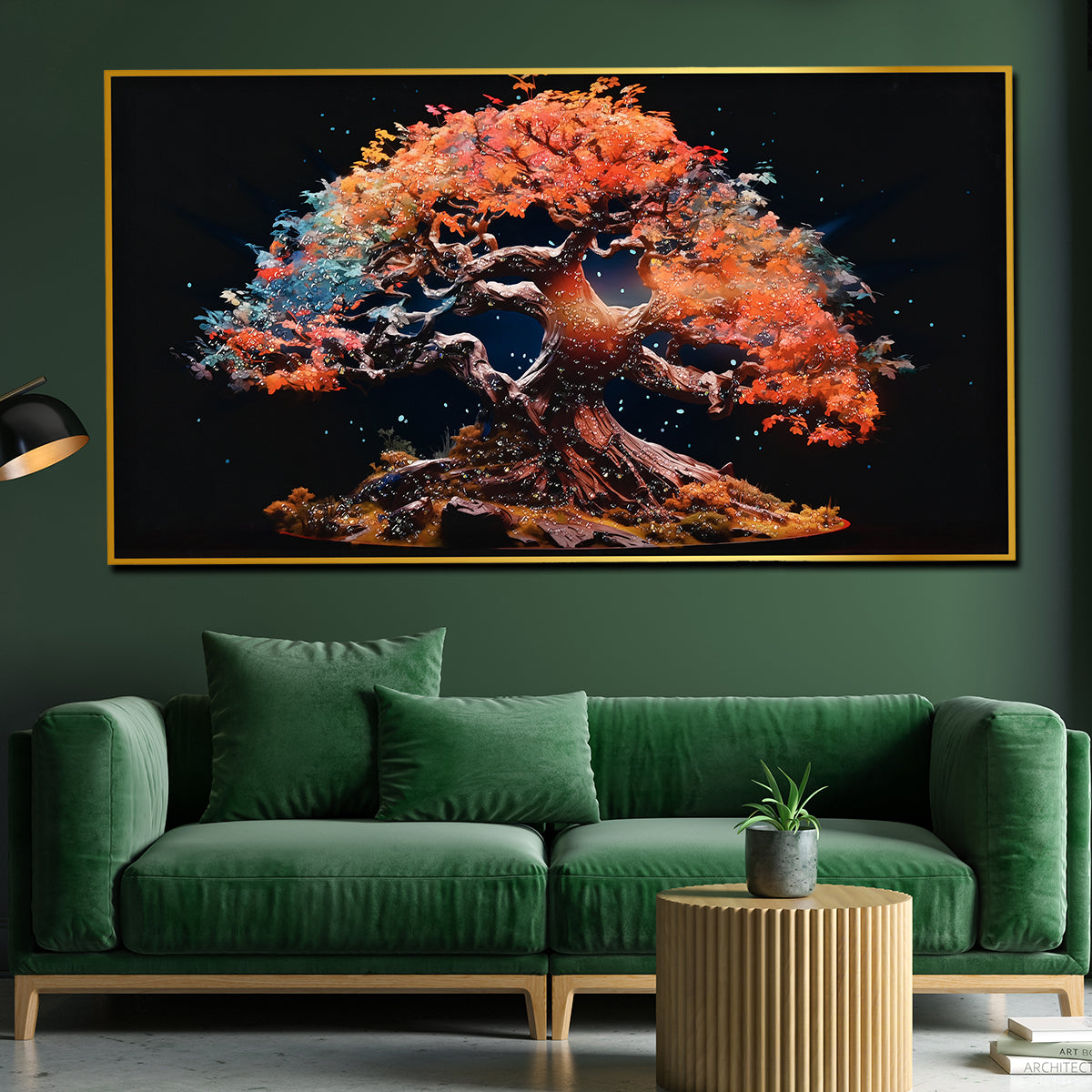 Tree of Autumn Colors Framed Crystal Glass Painting