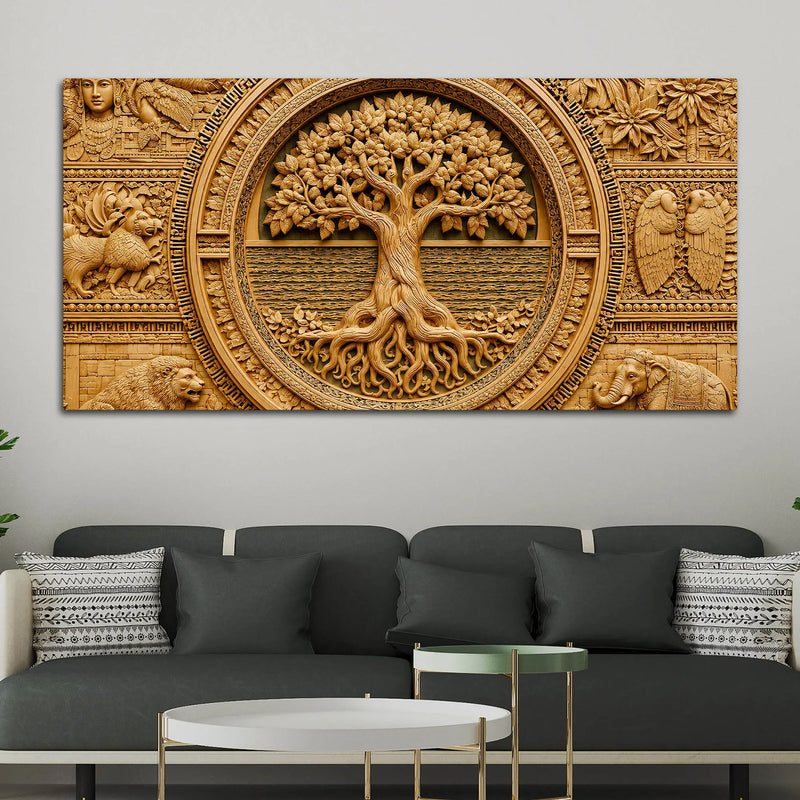 Tree of Life and Sacred Wildlife Luxury 3D Canvas Wall Painting