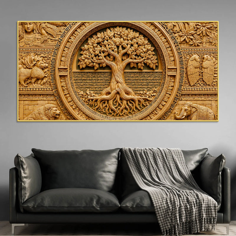 Tree of Life and Sacred Wildlife Luxury 3D Canvas Wall Painting