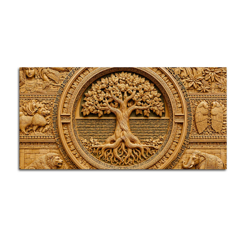 Tree of Life and Sacred Wildlife Luxury 3D Canvas Wall Painting