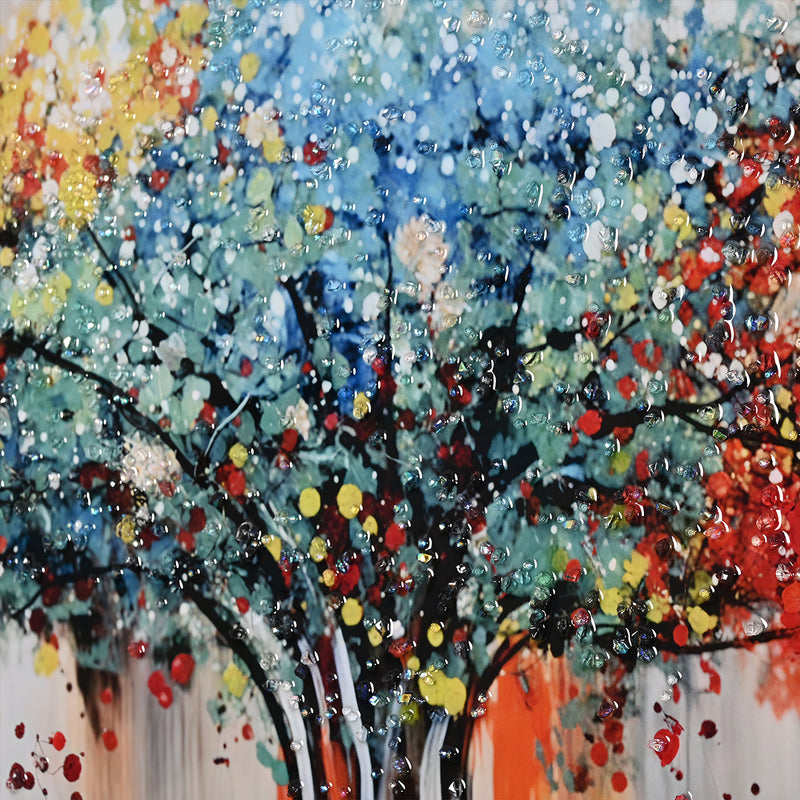 Tree of Life in Seven Color Framed Crystal Glass Painting