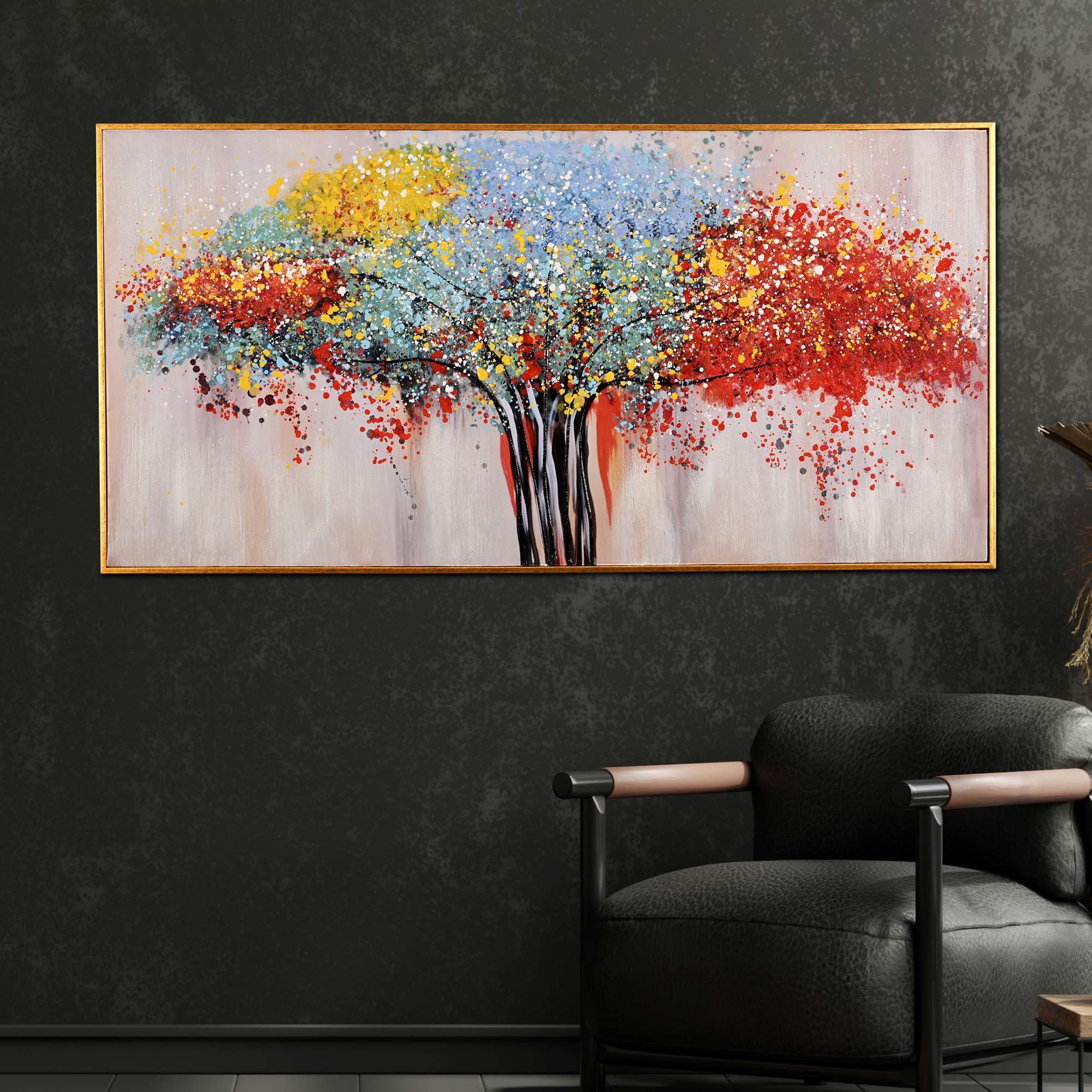 Tree of Life in Seven Color Hand Painted Wall Painting with Floating Frame