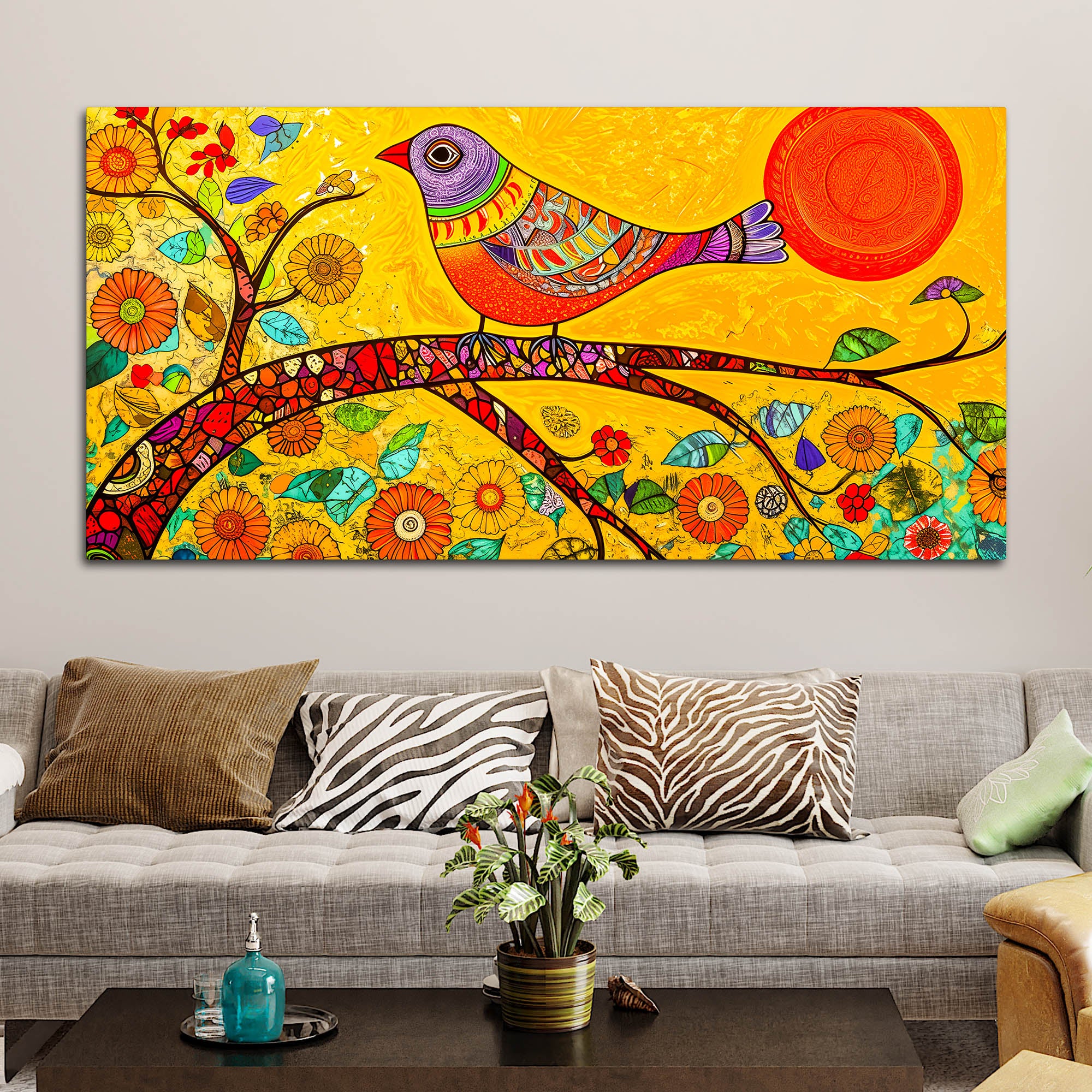 Trendy Colorful Bird Canvas Wall Painting for Modern Homes