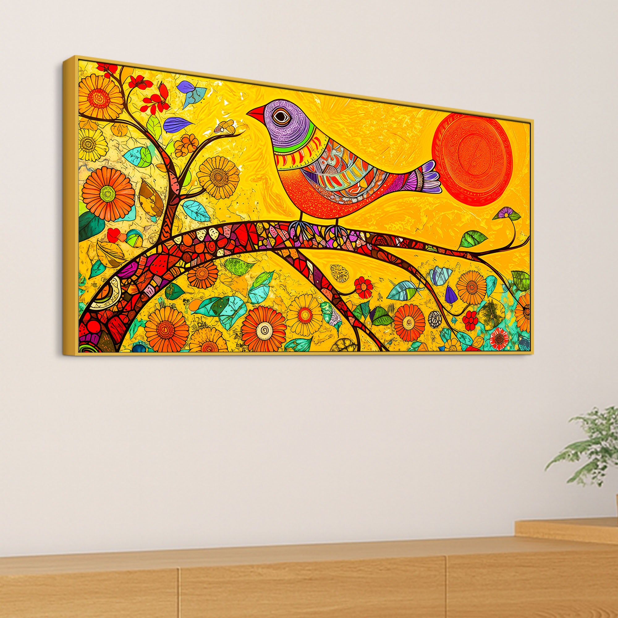 Trendy Colorful Bird Canvas Wall Painting for Modern Homes
