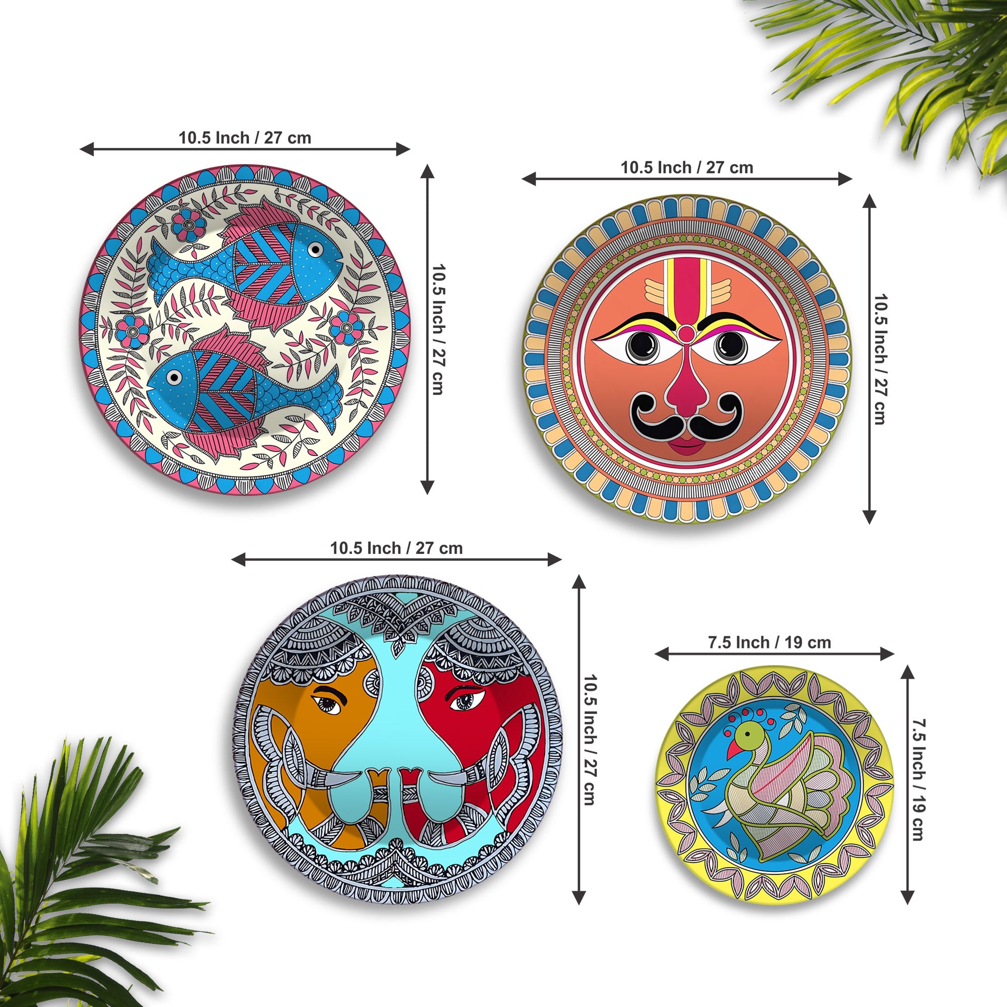Tribal Faces & Mythic Symbols Premium Wall Plates Painting Set of Four