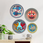 Tribal Faces & Mythic Symbols Premium Wall Plates Painting Set of Four