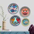 Tribal Faces & Mythic Symbols Premium Wall Plates Painting Set of Four