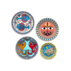 Tribal Faces & Mythic Symbols Premium Wall Plates Painting Set of Four