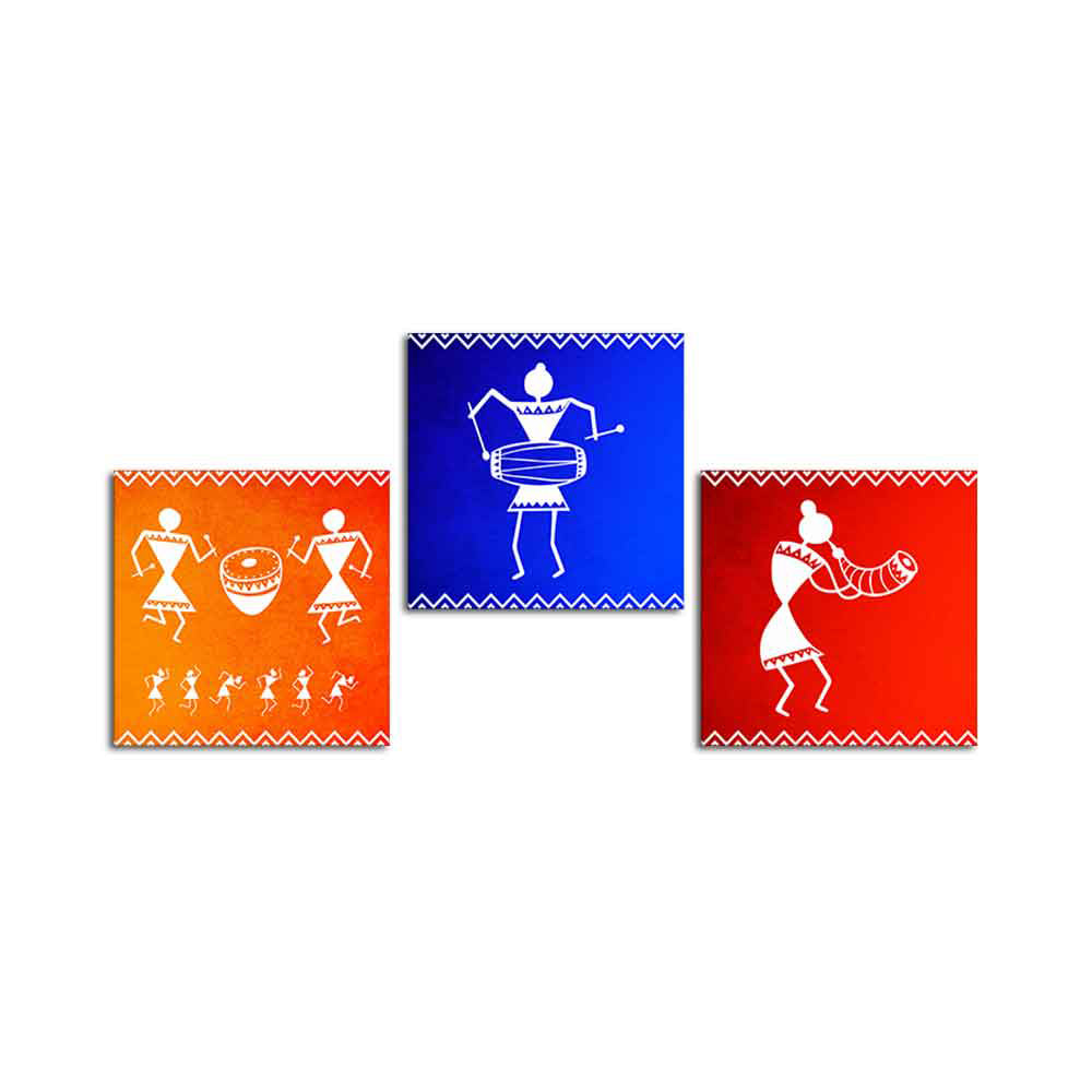 Tribal Music Warli Art Wall Hanging Painting Set of Three