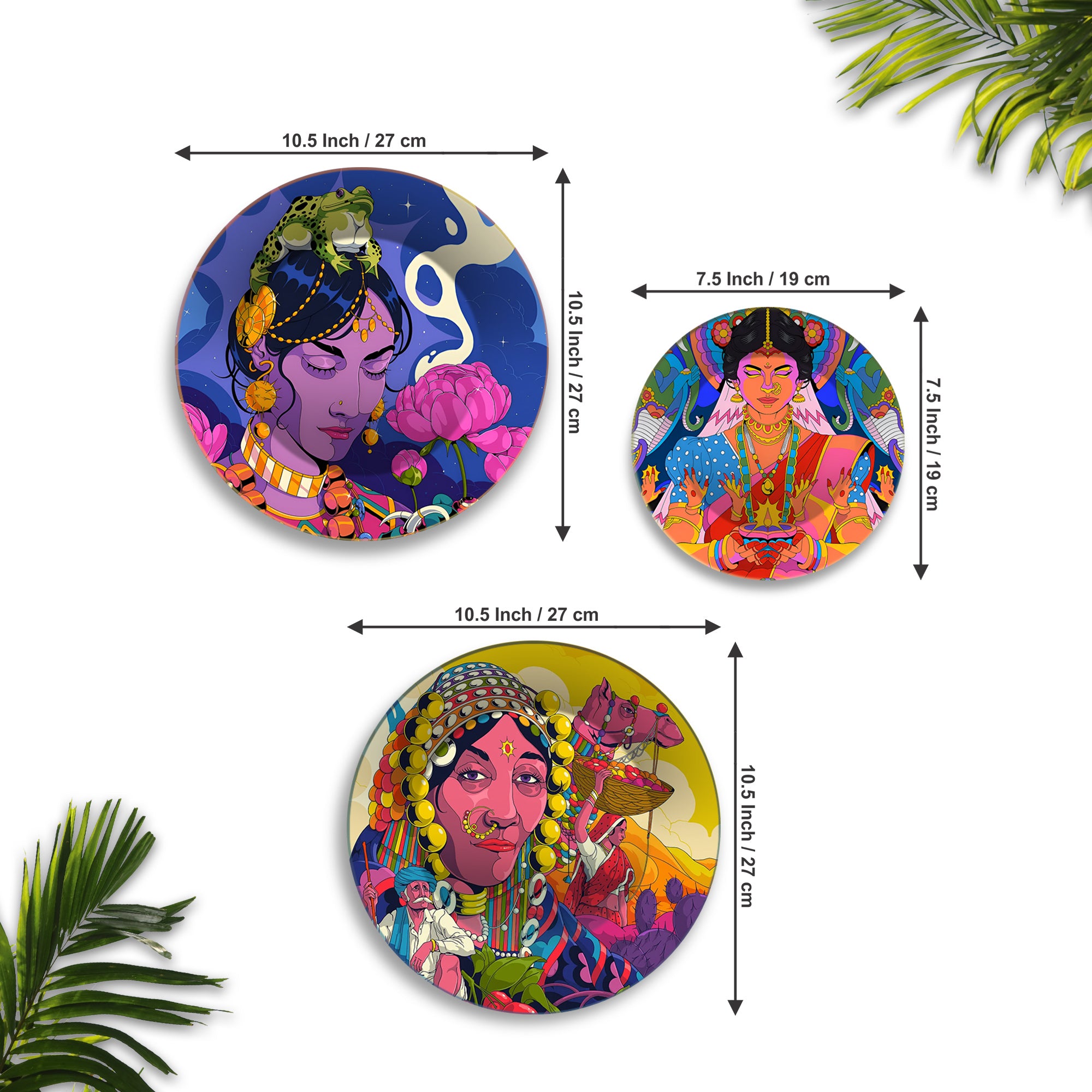 Tribal Queens Folk Fusion Premium Wall Plates Painting Set of 3