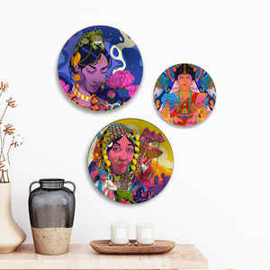 Tribal Queens Folk Fusion Premium Wall Plates Painting Set of 3
