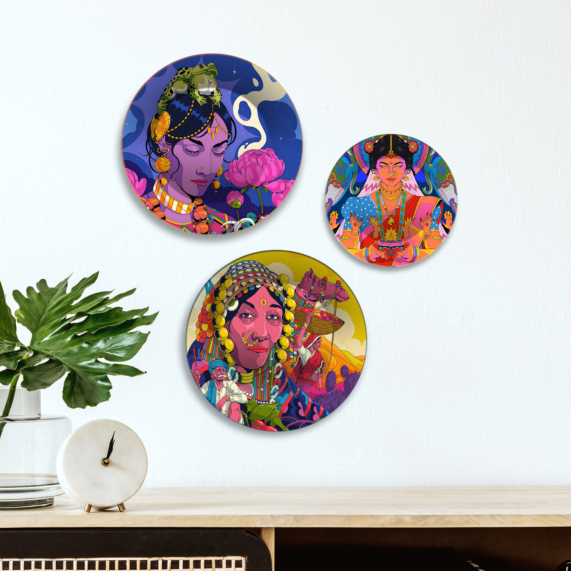 Tribal Queens Folk Fusion Premium Wall Plates Painting Set of 3