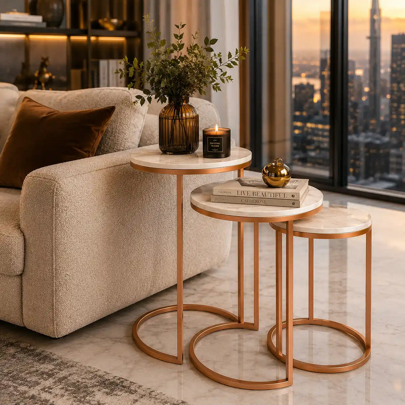 Trio Copper Premium Coffee Tables Set of 3