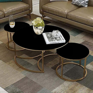 Trio Golden Nesting Tables with Black Marble Finish Set of 3