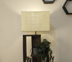 Tripod Beige Wooden Floor Lamp with Shelf Natural Jute Shade