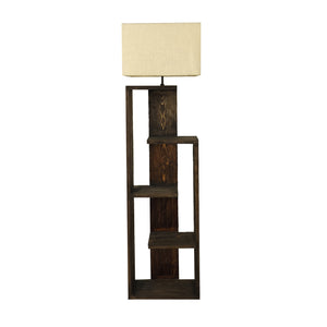 Tripod Beige Wooden Floor Lamp with Shelf Natural Jute Shade