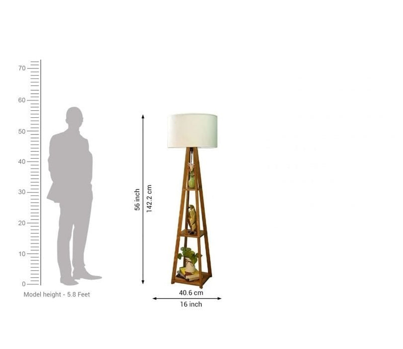 Tripod Beige Wooden Floor Lamp with Shelf Natural White Shade