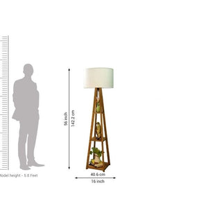 Tripod Beige Wooden Floor Lamp with Shelf Natural White Shade