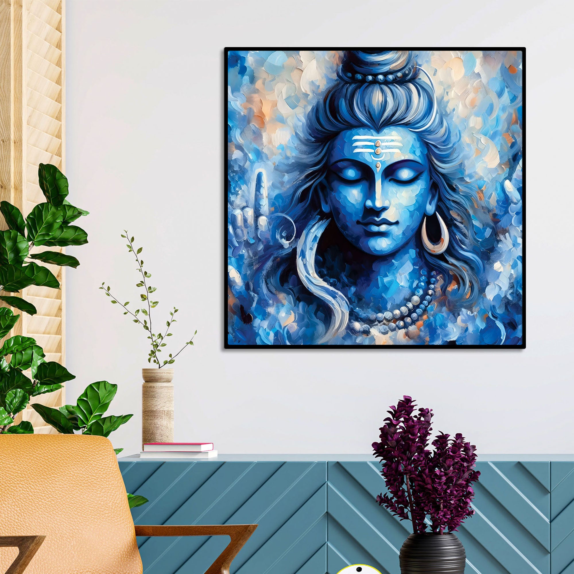 Trishul Shiv Ji Designer Painting Divine Canvas Wall Frame