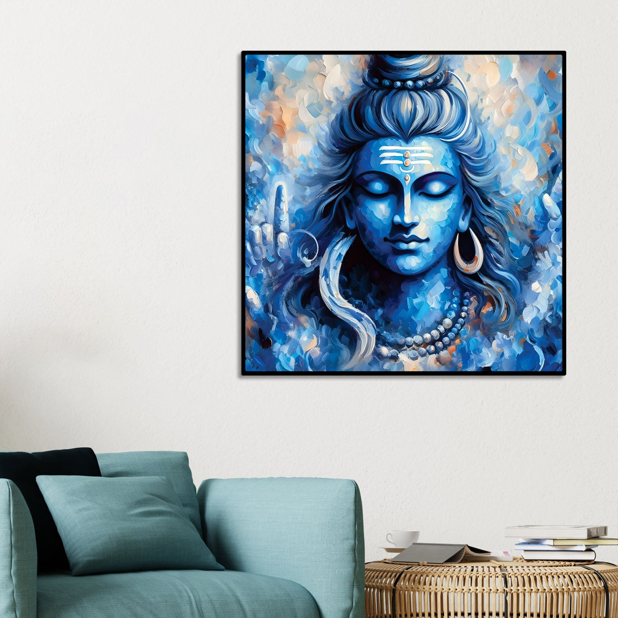 Trishul Shiv Ji Designer Painting Divine Canvas Wall Frame