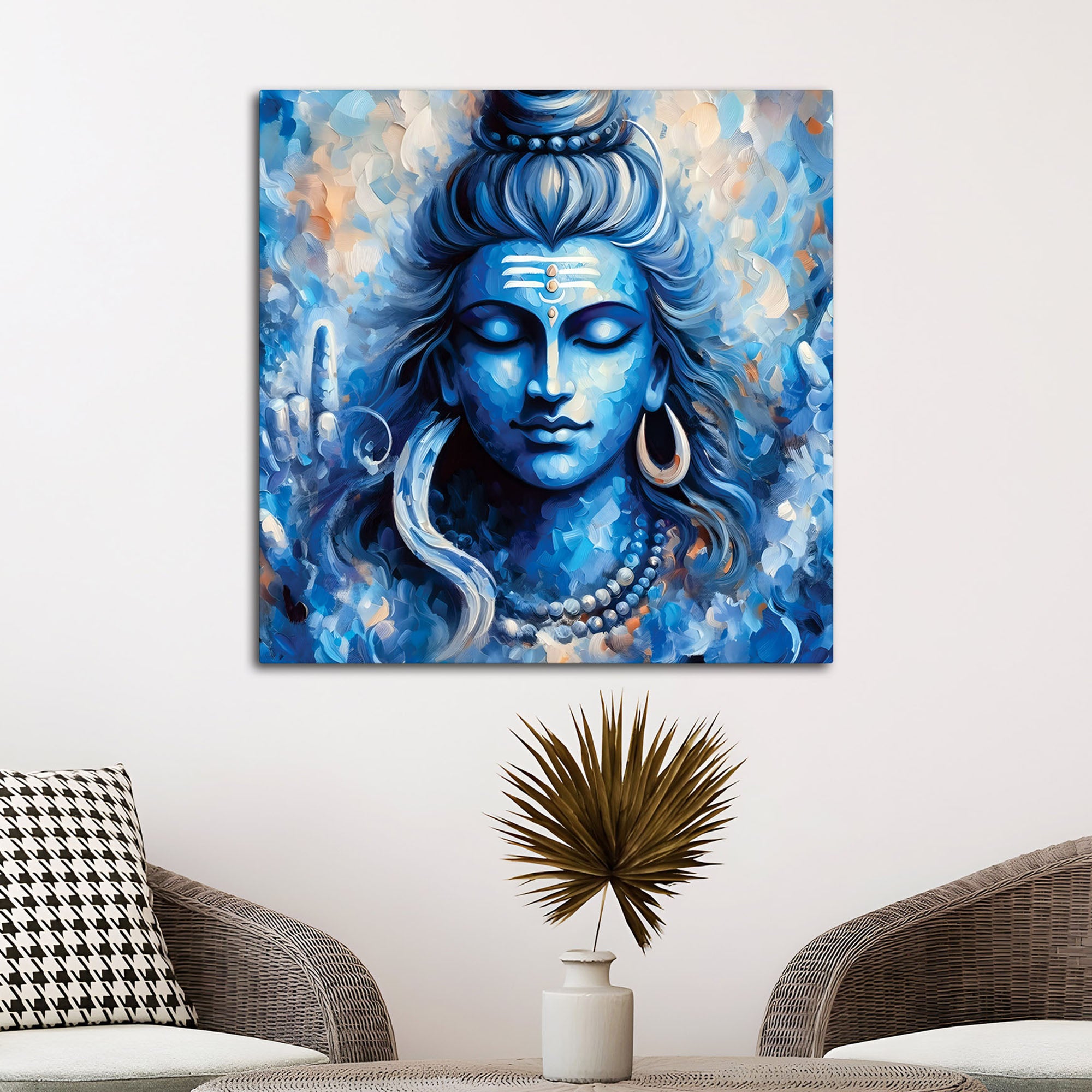 Trishul Shiv Ji Designer Painting Divine Canvas Wall Frame