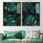 Tropical Monstera Leaves Acrylic Floating Wall Painting Set of 2