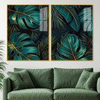Tropical Monstera Leaves Acrylic Floating Wall Painting Set of 2