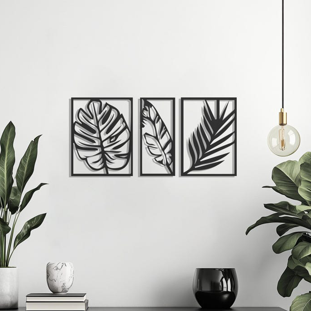 Tropical Palm Leaf Three Frames Metal Art Wall Decor