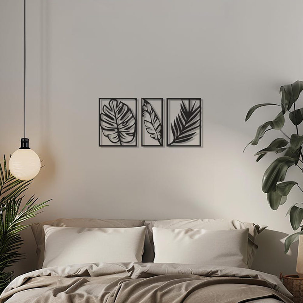 Tropical Palm Leaf Three Frames Metal Art Wall Decor