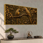 Tropical Parrot Couple on Branch Metallic Look 3D Canvas Wall Painting