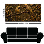 Tropical Parrot Couple on Branch Metallic Look 3D Canvas Wall Painting