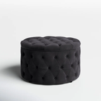Tufted Black Color Large Round Shape Storage Ottoman