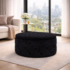 tufted-black-color-rounded-storage-ottoman